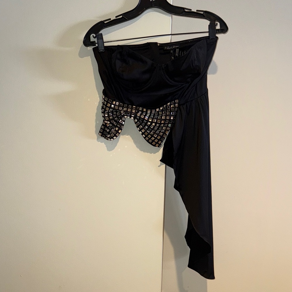 For Love And Lemons Black Crop Top with Silver Accents